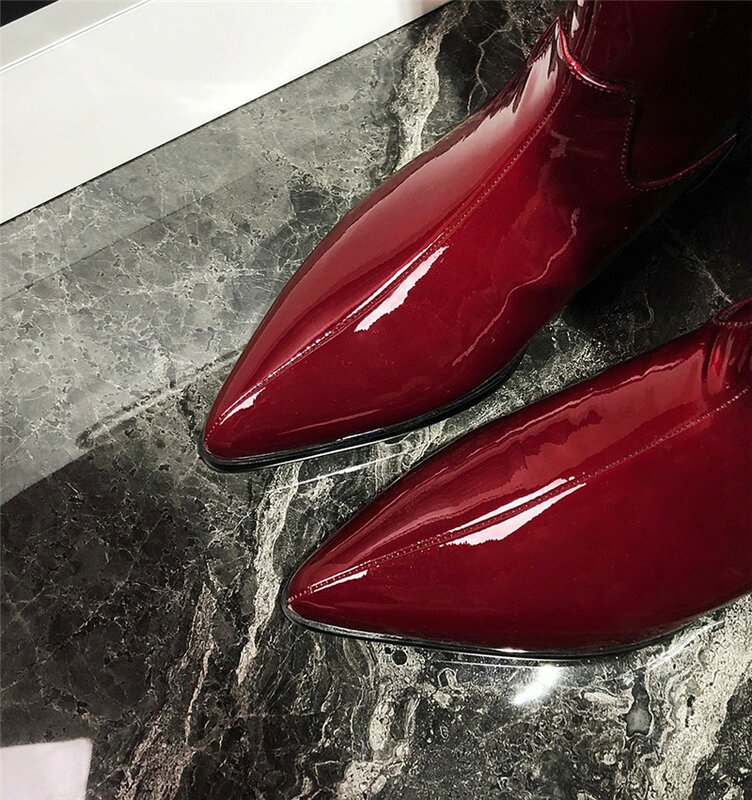 MORAZORA 2020 nuovo arrivo al ginocchio stivali alti delle donne di brevetto in pelle autunno Cavaliere stivali scarpe a punta med tacchi punk scarpe da donna