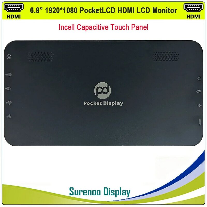 Painel de exibição com monitor lcd ips, 6.8-7.0 polegadas, 1920x1080p, full hd, pocketlcd, hdmi, compatível com hdmi, ctp