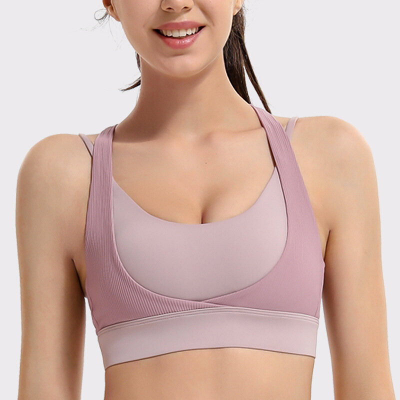 Sports Bra for Women Gym Tops Fitness Seamless Push Up Shockproof Cropped Yoga Top Femme U-shaped Neckline Removable Chest Pad