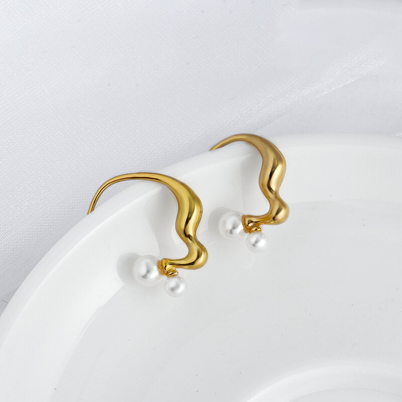 Aensoa minimalista geométrico ouro cor c forma de metal hoop brincos para mulheres irregular moda pérola brinco jóias novo 2022