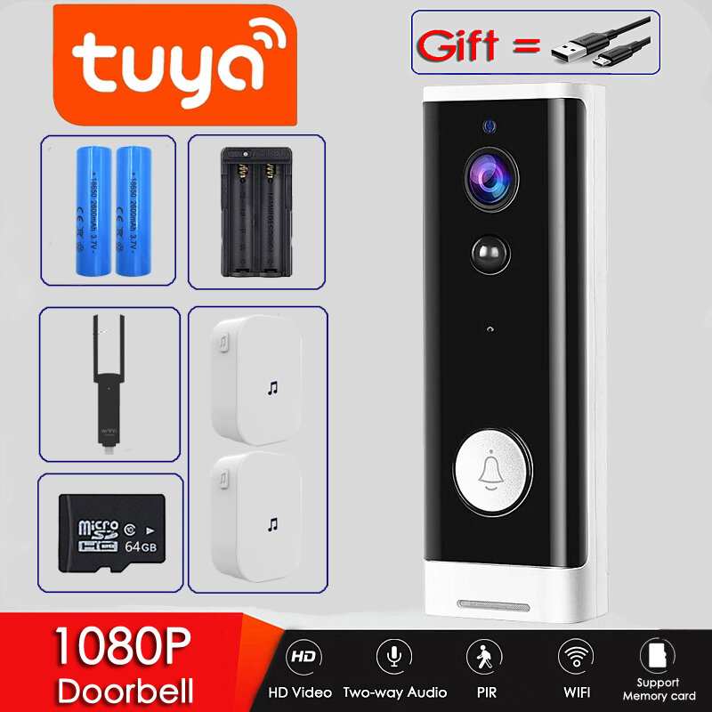 Tuya App 2MP Kamera Bel Pintu Video WiFi Pintar Interkom Visual dengan Bel Pintu IP Penglihatan Malam Bel Kamera Keamanan Rumah Nirkabel