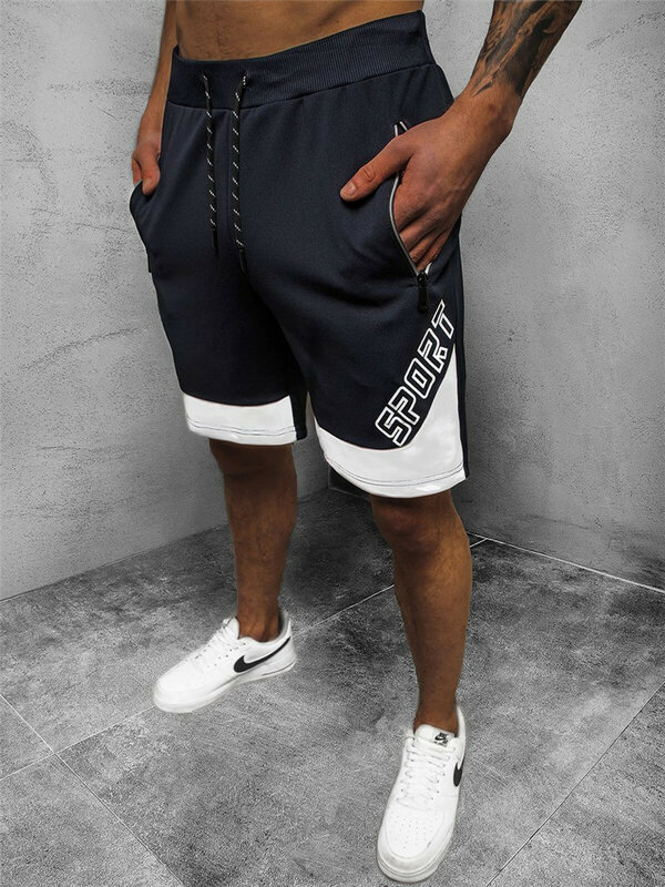 Shorts masculino, calção de verão com letras personalizadas, masculino, contraste, cor, costura, esportivo, fitness, corrida, calça de cinco pontos