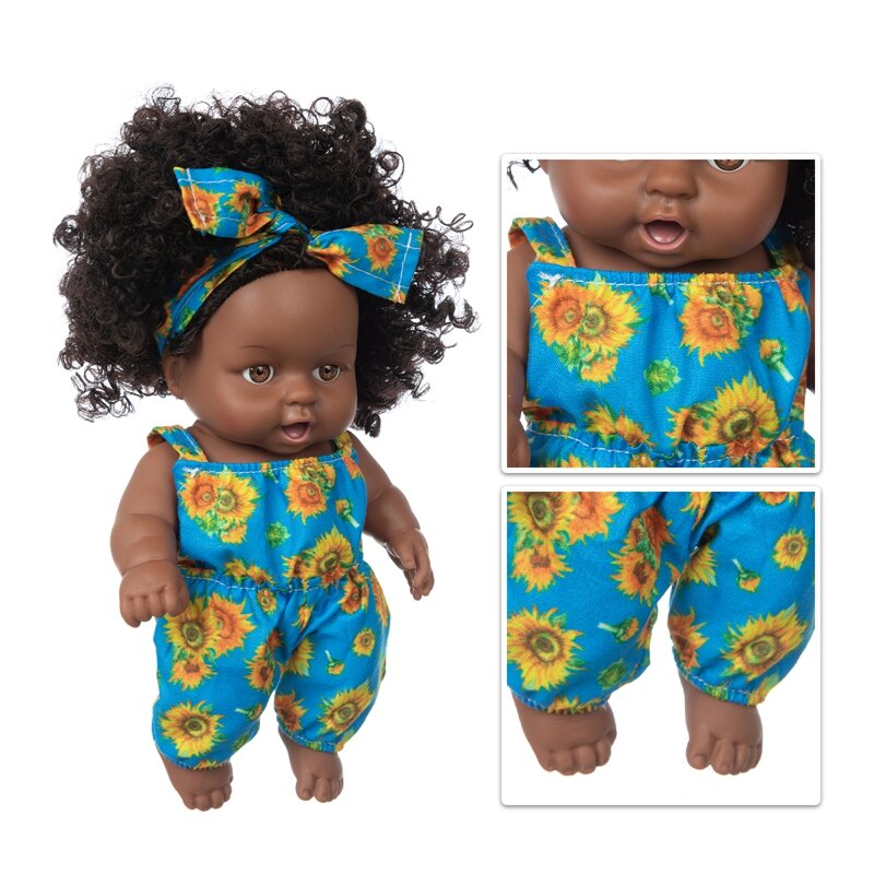 Boneca preta laminada feliz, brinquedo com articulações móveis, boneca negra encaracolada, africana, bebê preto, 20cm de vinil, brinquedo para meninas, presente