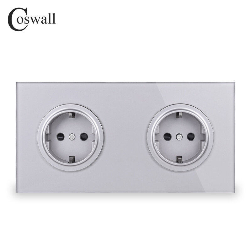 Coswallクリスタル強化純粋なガラスパネル 16Aダブルeuの標準壁電源コンセントと接地子保護ロック