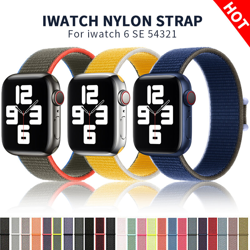 Bracelet Sport en Nylon pour Apple Watch, 44mm 40mm 42mm 38mm, ceinture, boucle, pour montre connectée série 34 5 SE 6, accessoires