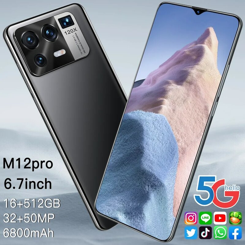 2021 Nieuwste 6.7 "M12pro Mobiele Telefoon Snapdragon 865 Android 11.0 16Gb 512Gb 6800Mah Vingerafdruk Unlock Smart mobiel
