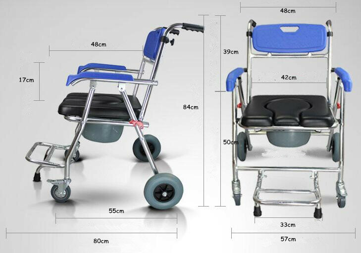 Commode cadeira móvel assento da cadeira de rodas cadeira de duche cadeira de transporte com 4 freios para banheiro fezes de vaso sanitário idosos
