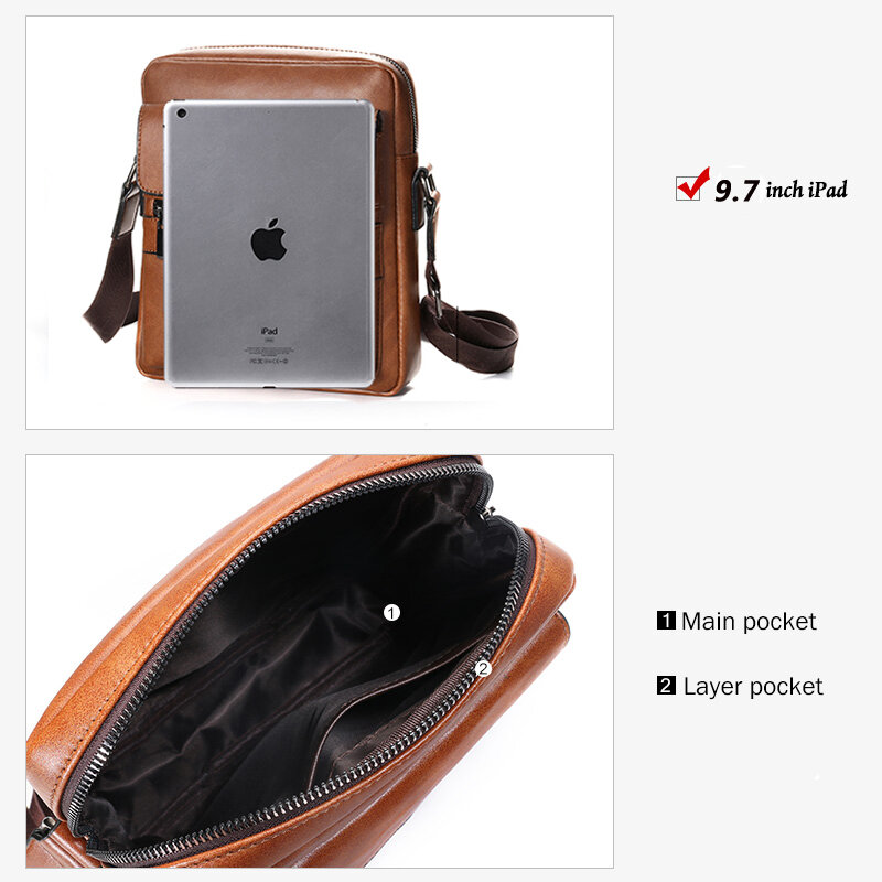 Brand Men Shoulder Bag for 10.4 Inches Ipad PU Leather Business Men Messenger Bags Large Man Crossbody Bag Waterproof Travel Bag