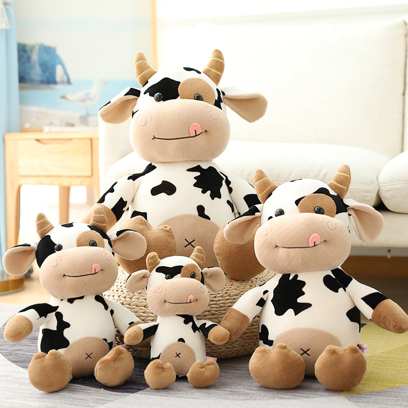 2020 novo bonito gado brinquedos de pelúcia kawaii simulação leite vaca boneca pelúcia recheado macio travesseiro para crianças presentes aniversário dos miúdos