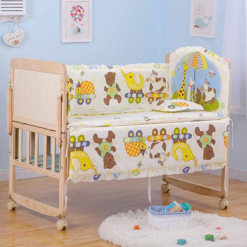 Ay tescopcs/conjunto de cama do bebê recém-nascidos berço pára-choques dos desenhos animados 100% algodão lavável infantil berço cama almofada