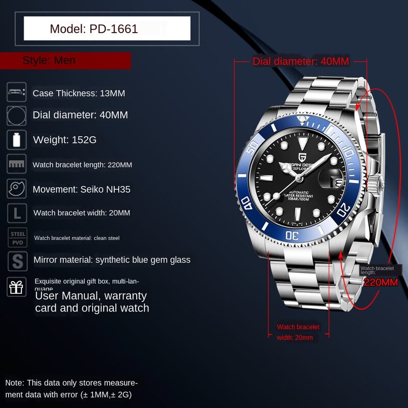 Pagani design masculino relógio de pulso automático mecânico data aço inoxidável safira vidro masculino relógios reloj hombre 2020