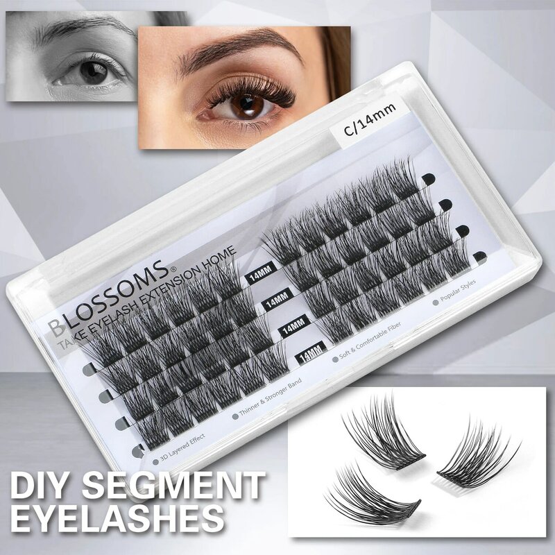 MUSELASH DIY Lash Extensions Segmented Fluffy Eyelashes Volume Mink Fluffy C/D 48 Individual Clusters Lashes Cluster Eye Makeup