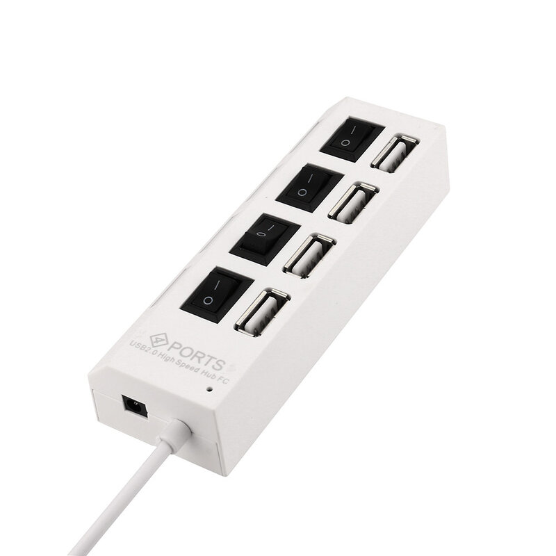 Nowy 4 Port USB 2.0 Hub na/Off przełączniki + DC kabel zasilający dla PC Laptop gorąca Plug and Play 480 mb/s szybkość przesyłania danych