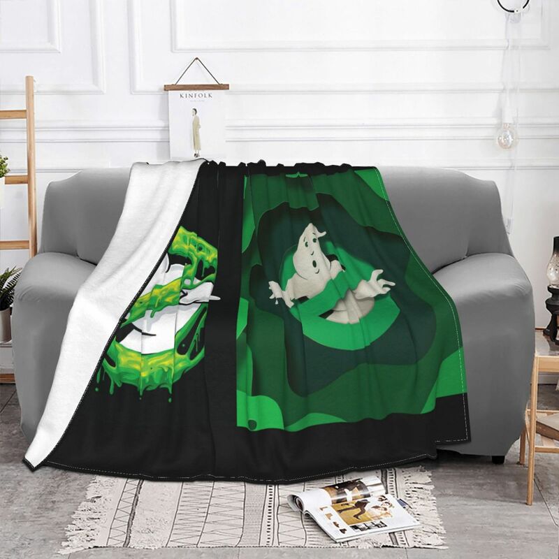 Mantas cálidas y portátiles para cama de viaje, ropa de cama con patrón verde de película de cazafantasmas, Pete, suspensión