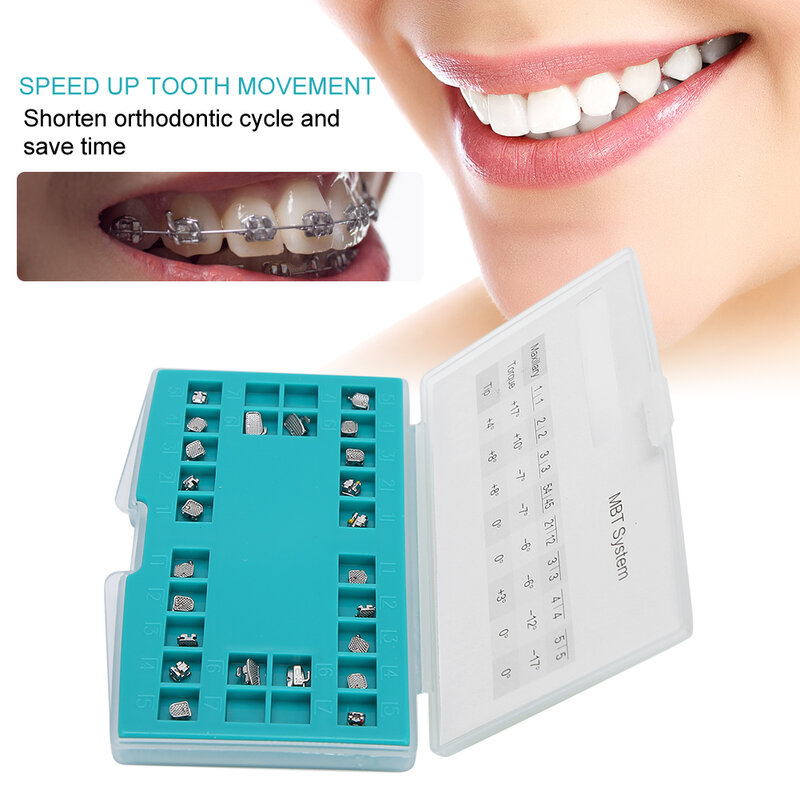 Mini soporte de Metal para el cuidado bucal, soportes de autoligación Dental, gancho MBT3 con caja de almacenamiento, herramienta de ortodoncia, 24 Uds.
