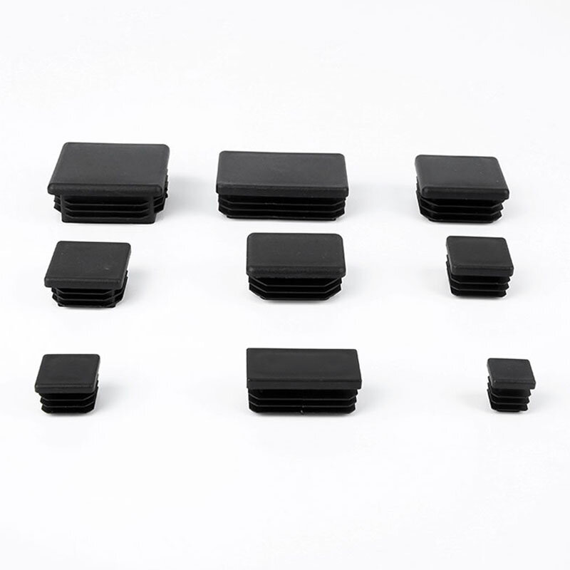 Tapones de plástico negro para muebles, mesas y sillas, protectores rectangulares para tubo de inserción, 20 unidades