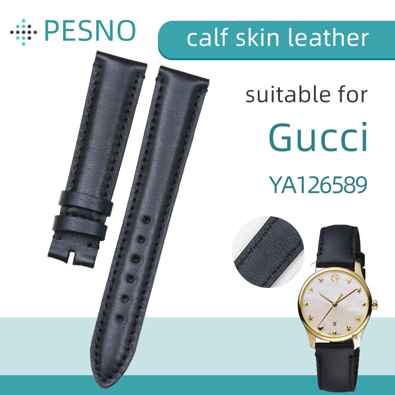 PESNO-Correa de reloj de piel de becerro, accesorio Compatible con YA126589, 15 y 18mm, correa de cuero genuino de grano liso