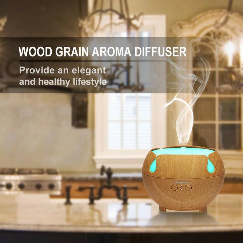 Aromatherapie Luftbefeuchter Diffusoren 600ml Holz Ätherische Öle Diffusor mit Warme Nacht Licht Lufterfrischer für Hause