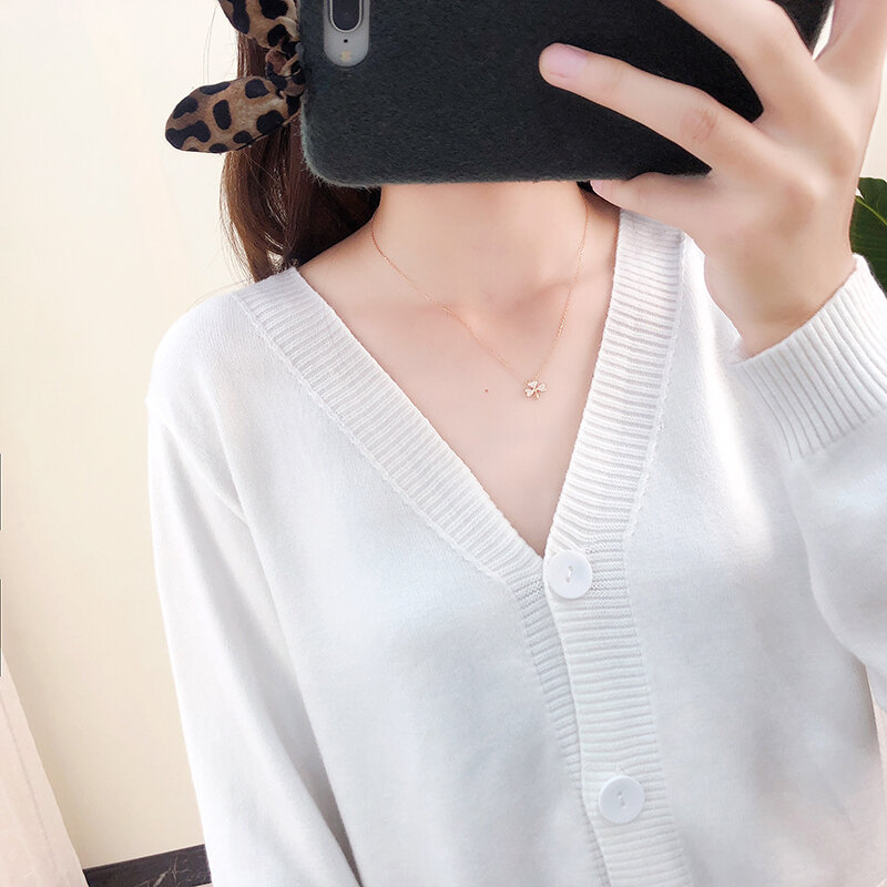 Cardigans Sweater Women 2021 Autumn Loose Ladies Knitted Cropped Female Sweaters Long Sleeve V neck Solid Chic Streetwear