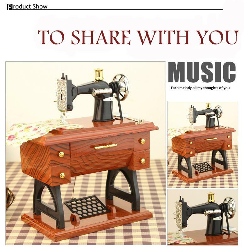 Rctown simulação do vintage máquina de costura caixa de música retro treadle sartorius min caixa de música decoração do vintage presente criativo