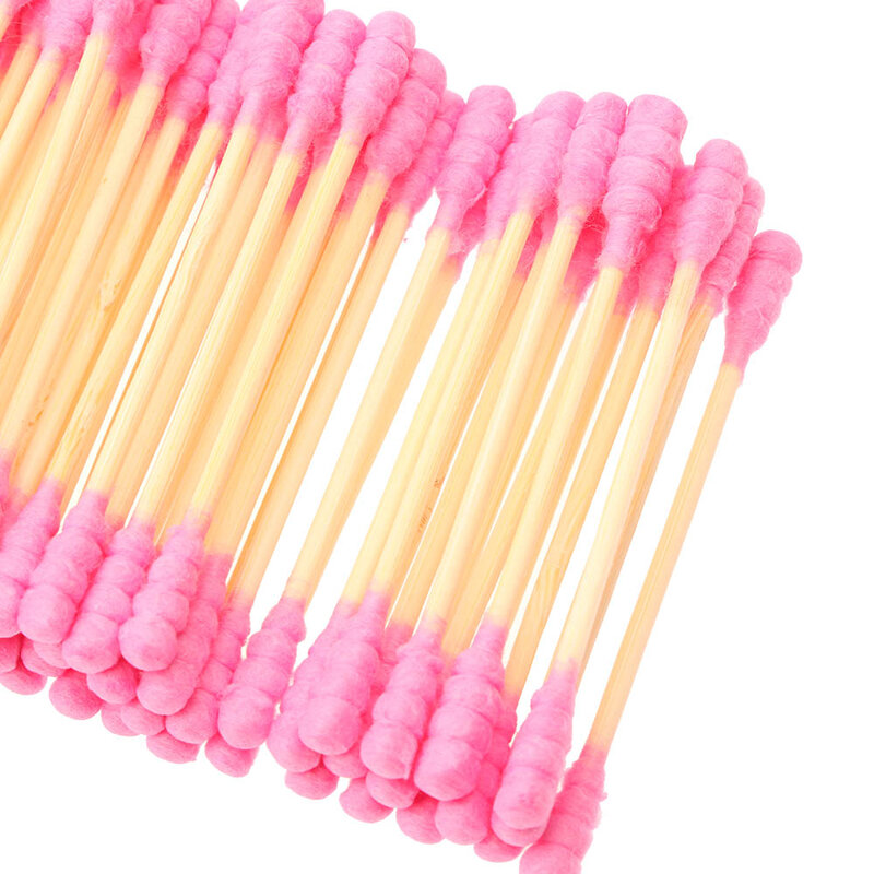 1Pack Pink Double Head Stick Sekali Pakai Berkualitas Tinggi Makeup Remover Alat Girly Hati Kapas 100 Pcs/Pack
