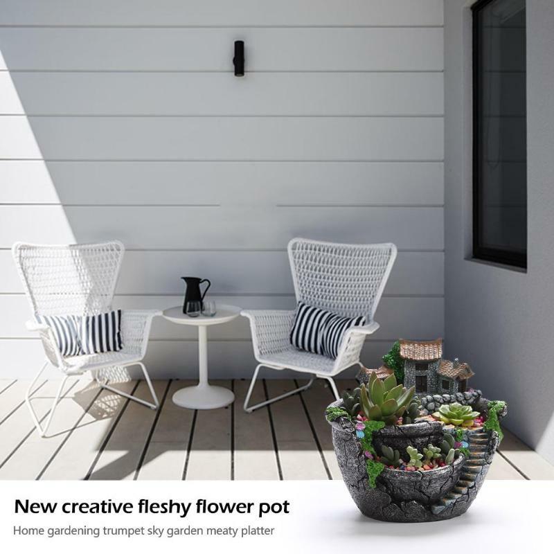 즙이 많은 꽃 냄비에 대한 크리 에이 티브 수지 레트로 요정 정원 농가 홈 데스크탑 장식 미니 식물 분재 홈 인테리어