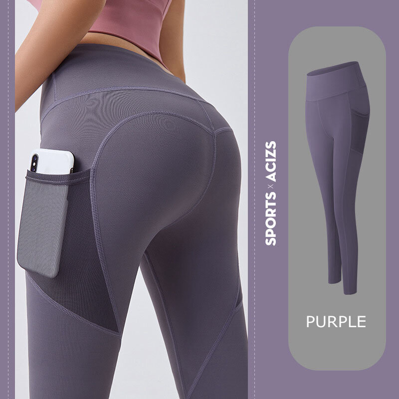 Señoras bolsillo apretado Yoga polainas pantalones de Deportes de las mujeres Leggings ajustados para correr de las mujeres Fitness pantalones de cintura alta pantalones de deportes