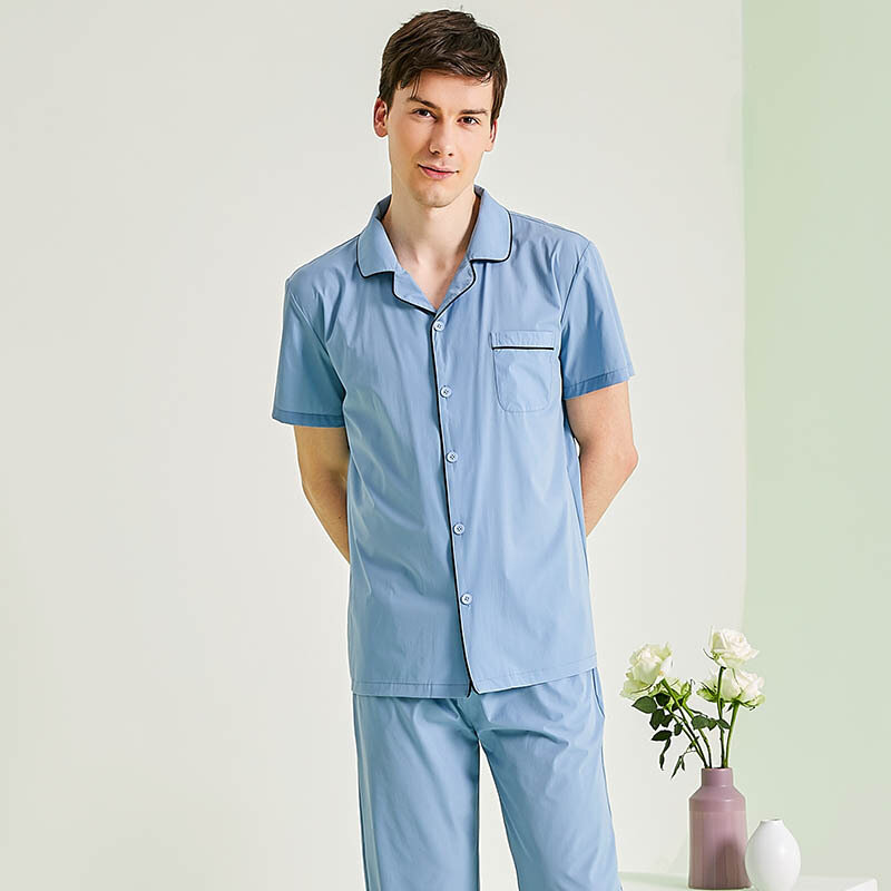 Pijamas masculinos de verão e moda para lazer, roupas frescas e confortáveis para casa, calças de manga curta, pijamas masculinos para casa