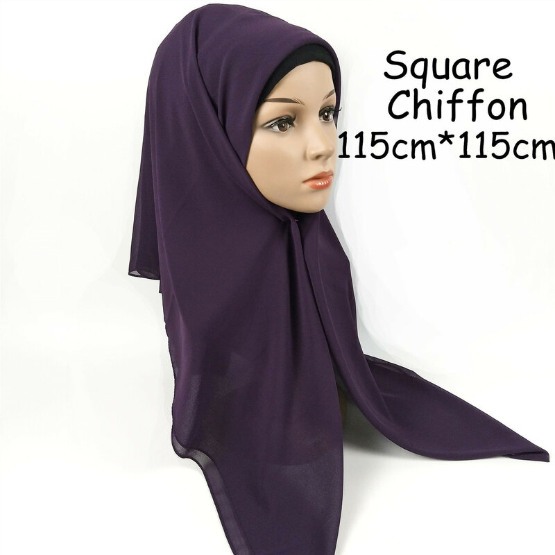 일반 광장 버블 쉬폰 인스턴트 Hijab 여성의 머리 스카프 목도리 이슬람 인기 Kerchief 솔리드 컬러 Pashmina 스톨 115*115cm