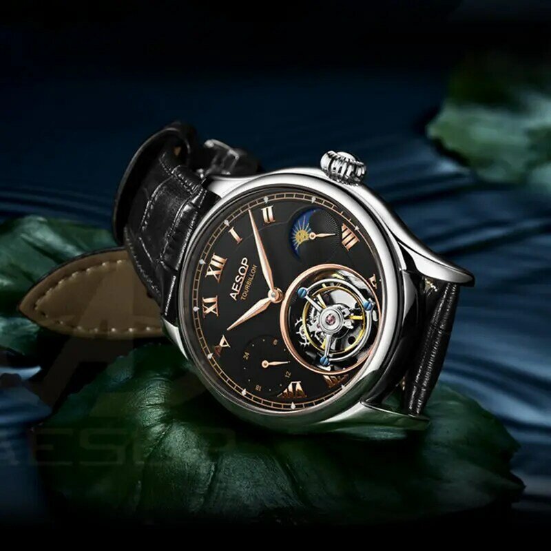 Seiko Tourbillon Mechanical Men's Watch Leather Hollow Mechanical Watches, Business Men's Watches Waterproof Luxury Watches