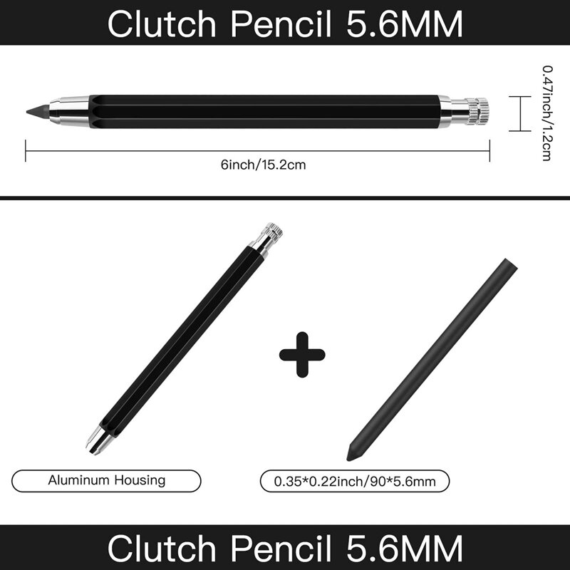 2 Pcs 5,6mm Blei Halter Automatische Mechanische Bleistift mit Spitzer und Holzkohle Blei Refill, 6Pcs Extra Blei Minen