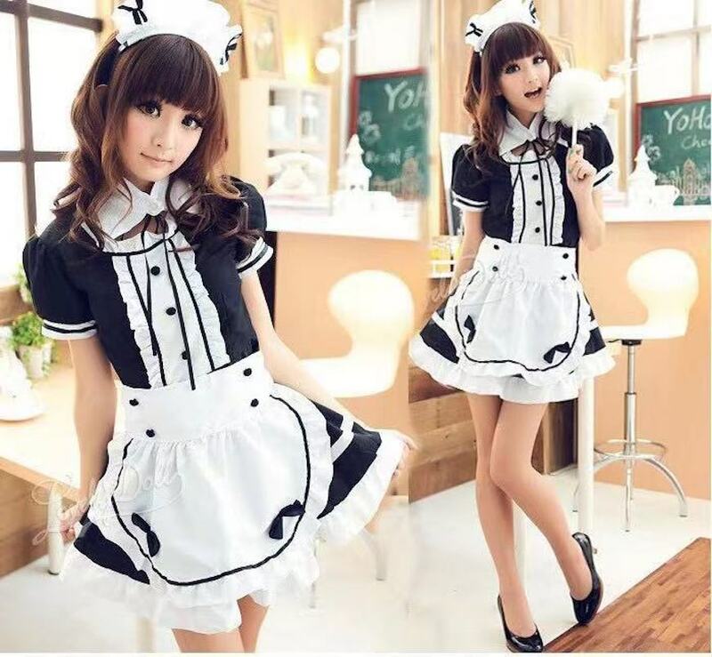 2021 New Cute Lolita Light Sound Maid Costume French Cosplay Costume Waitress Sex Girls 15 Party Stage Costumes Sexy Lingerie