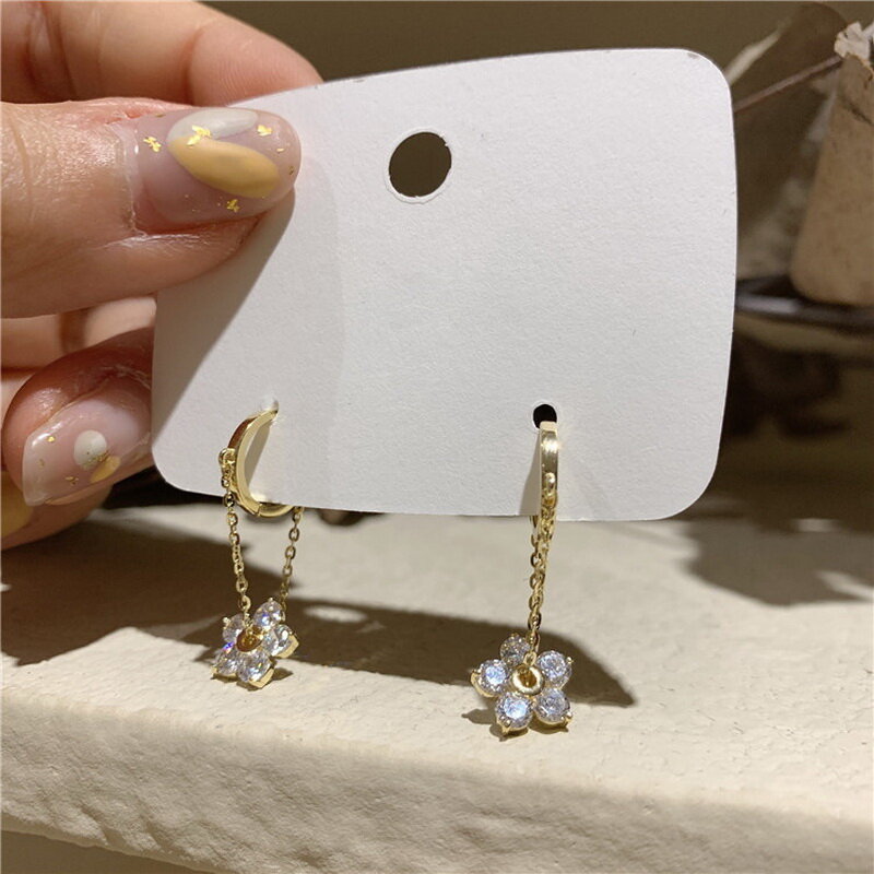 Coreano elegante zircon flor hoop brincos para mulheres ouro metal corrente brincos 2021 brincos moda oorbellen jóias dropship