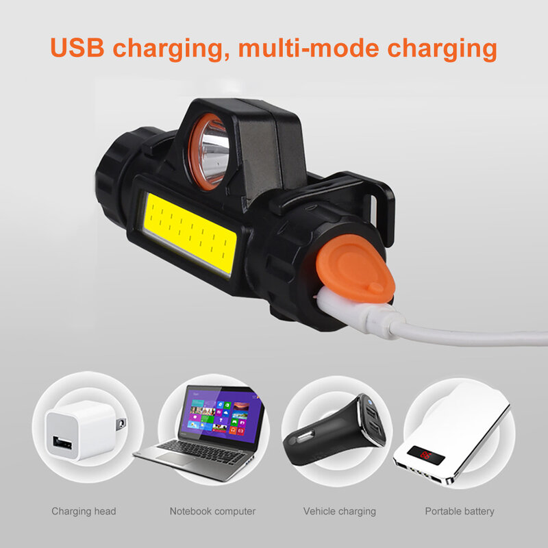 SUNYIMA Senter LED Baterai Lampu Kepala Mini Portabel USB XPE + COB Lampu Kerja Tahan Air Senter Kepala Isi Ulang Kuat