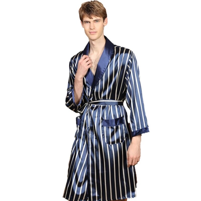 5XL Dua Potong Set Jubah Mandi Satin Sutra Mewah Setelan Celana Pendek Pria Kimono Rumah Tipis Pria Lembut Nyaman Gaun Jubah Mandi Lengan Panjang