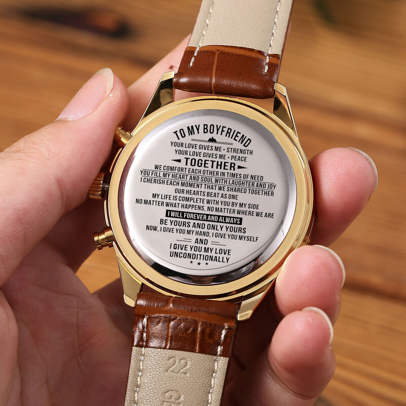 Relógio personalizado grava seu logotipo personalizado na parte traseira, relógio masculino com boyfriend, presentes