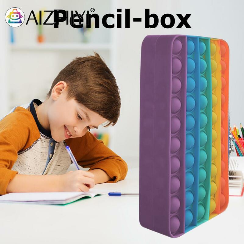 Kotak Pensil Gelembung Dorong Tas Penyimpanan Alat Tulis Dekompresi Silikon Mainan Sensorik Kebutuhan Autisme Mainan Pereda Stres