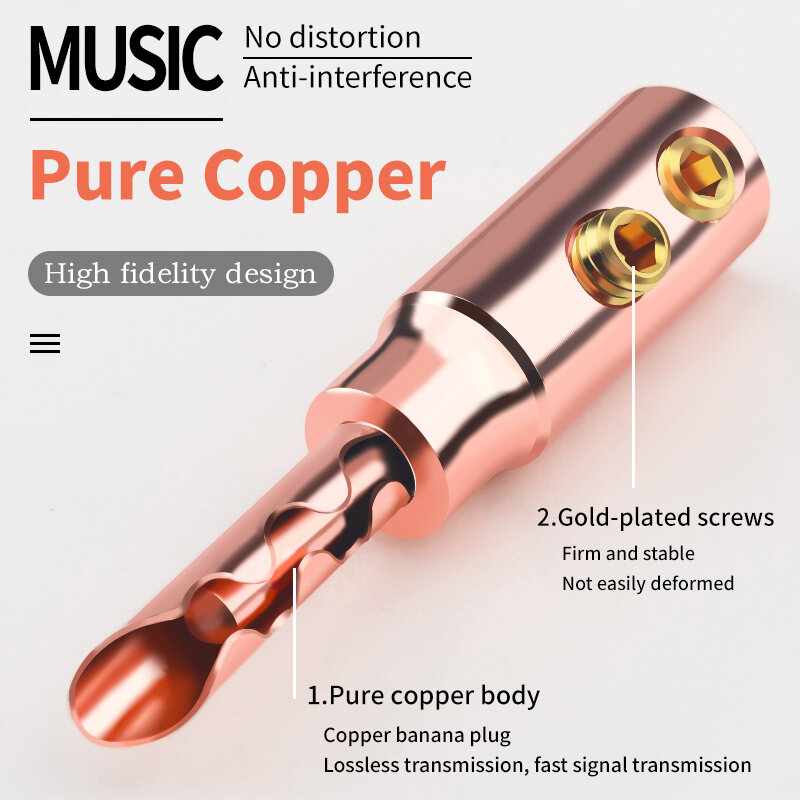 8Pcs High Performance Red Pure Copper Speaker Cable Banana Plugs hifi Audio Grade connector