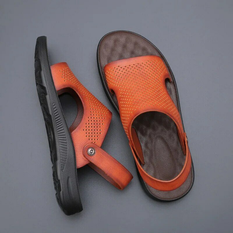 Sandales en cuir véritable pour hommes, chaussures d'été décontractées, confortables, pieds nus, pour adultes, 2021