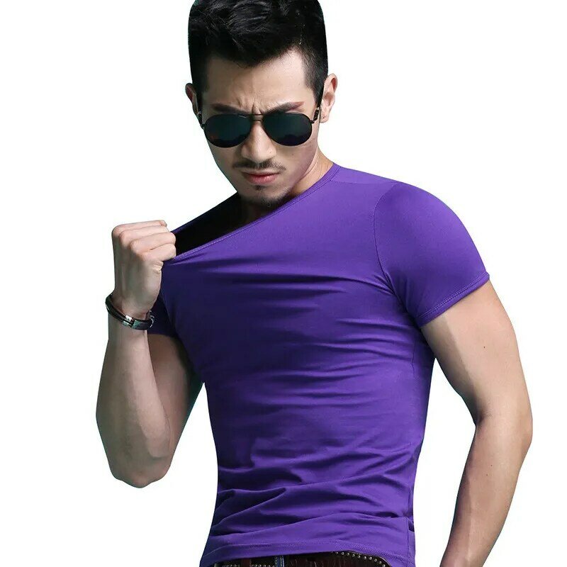 Мужская летняя футболка с коротким рукавом 26900, универсальная футболка с коротким рукавом и рукавом до локтя, трендовая рубашка в полоску