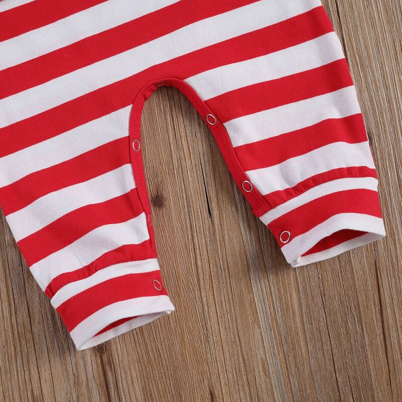 Infant Newborn Kid Baby Girls Boys Christmas Jumpsuit Round Neck Cartoon Printed Stripe Long Romper Overall Cotton Clothes