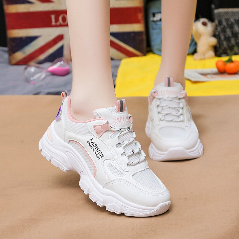 รองเท้าผ้าใบผู้หญิงรองเท้าเกาหลีรองเท้าสบายๆ Chunky กีฬารองเท้าสีขาว Vulcanized เทนนิสหญิงตะกร้า Femme ...