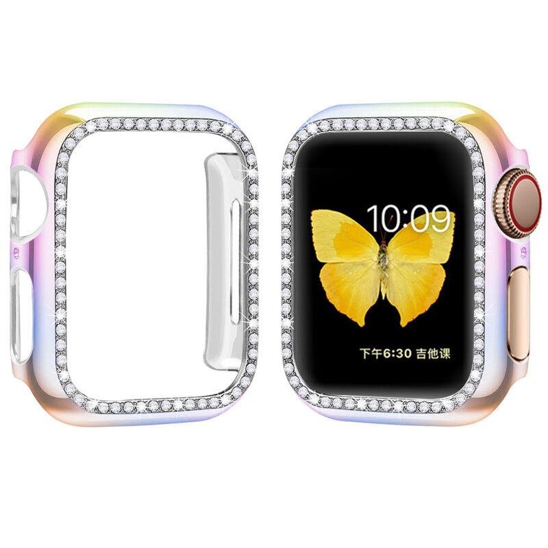 Funda protectora de parachoques de diamante para Apple Watch, accesorios de pulsera inteligente Serie 7 SE 65432, 38MM, 42MM, 40mm, 44mm