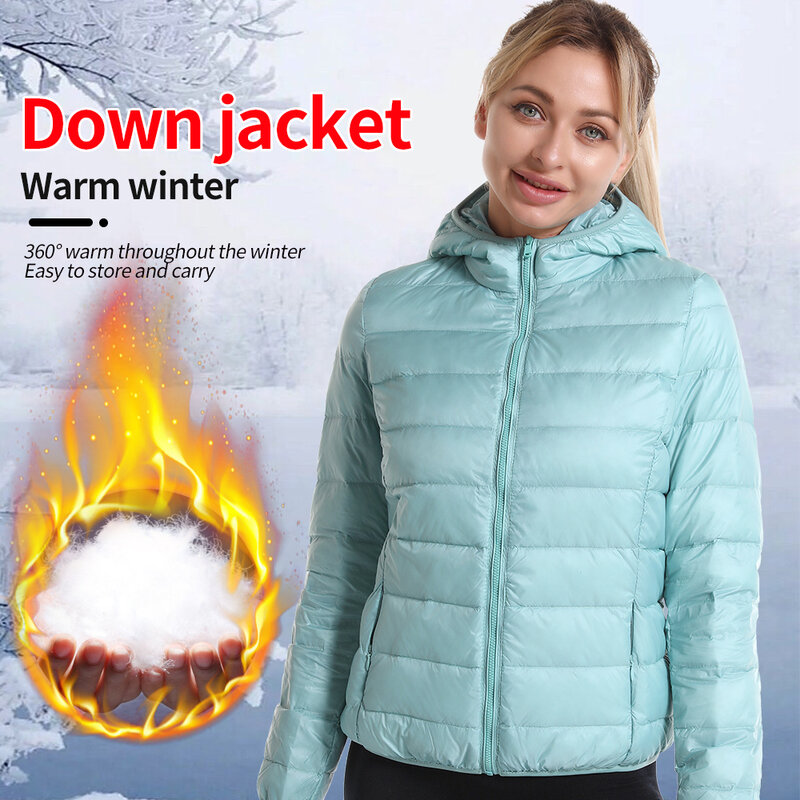 ผู้หญิงฤดูหนาวลงเสื้อแจ็คเก็ตน้ำหนักเบา Warm Ultralight บางลงเป็ดปักเป้า Hooded Coat เสื้อแจ็คเก็ตหญิง2021