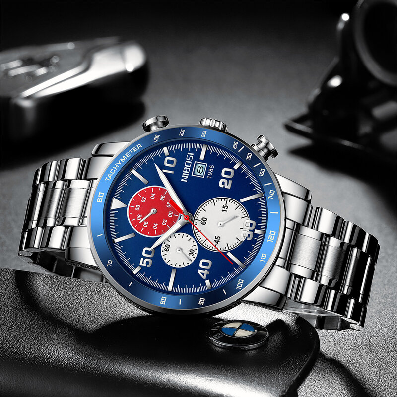 Nibosi relógios masculinos série sol esporte relógio de quartzo homem de negócios waches masculino moda cronógrafo relógio de pulso aço inoxidável cinta