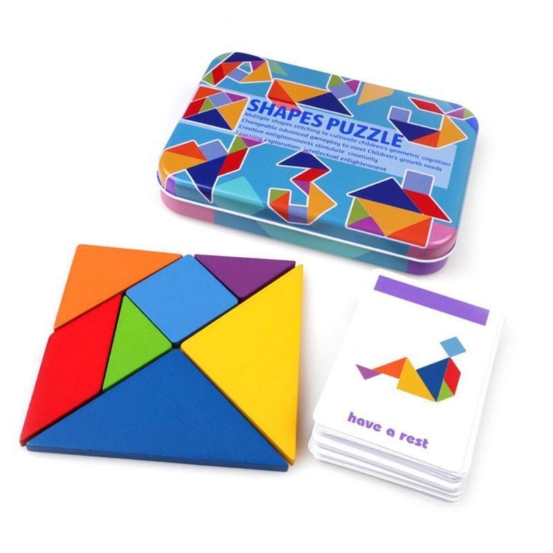 아기 나무 패턴 동물 지그 소 퍼즐 다채로운 Tangram 장난감 키즈 몬테소리 조기 교육 정렬 게임 완구 어린이 선물