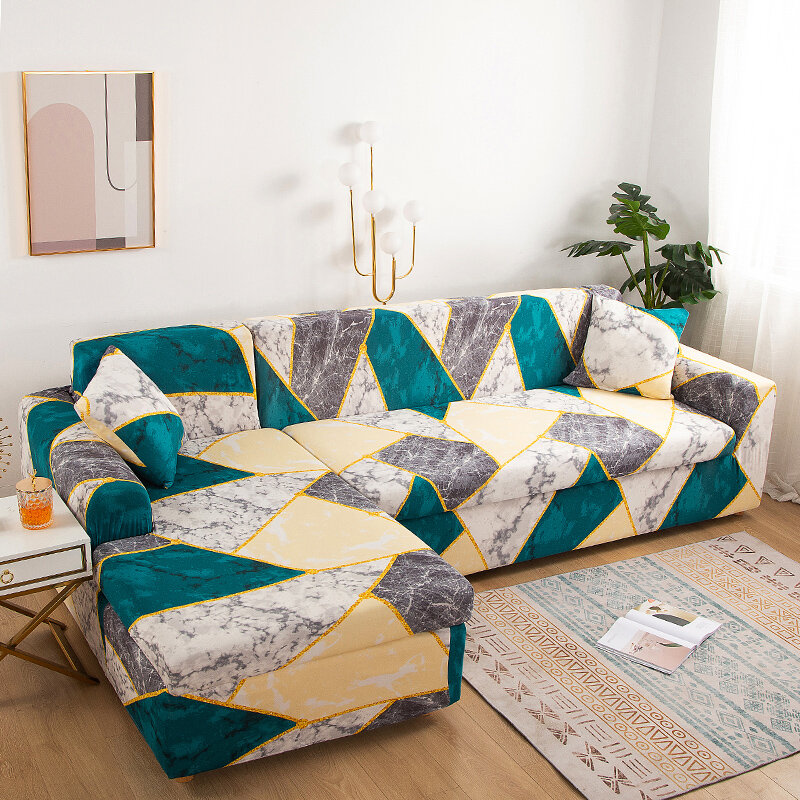 Fundas de sofá estampadas en forma de L para sala de estar, protector de sofá, antipolvo, elástico, funda de sofá esquinera