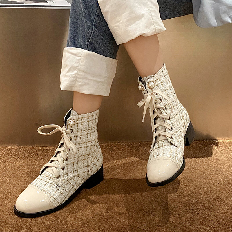 MBR FORCE Fashion New Soft Women Ankle Boots Motorcycle Boots Female Autumn Shoes Elegant Woman Ladies Boots 2020 Spring Beige