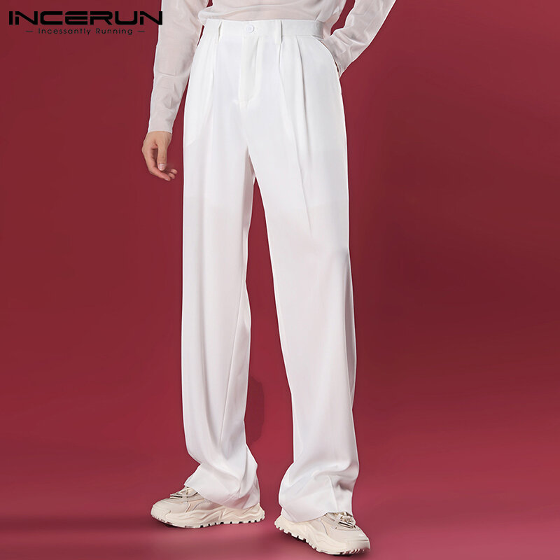 Inerun-エレガントなストレートパンツ,無地,ハイウエスト,男性用,美しい,シンプルで幅の広い,S-5XL,2021