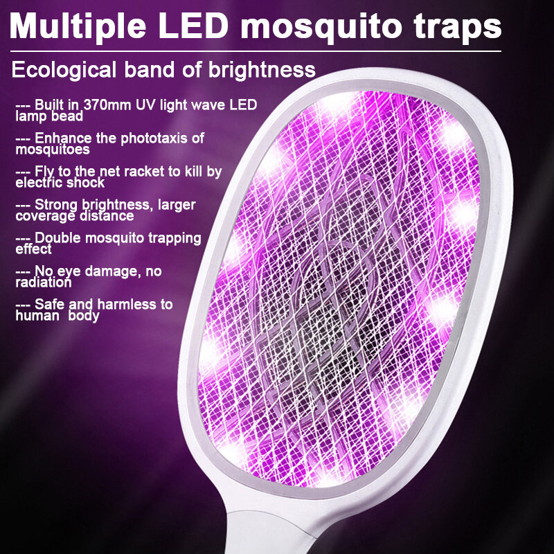 2 대 1 10 LED 트랩 모기 킬러 램프 3000V 전기 버그 재빠른 USB 충전식 여름 비행 찰싹 때리는 함정 파리 곤충